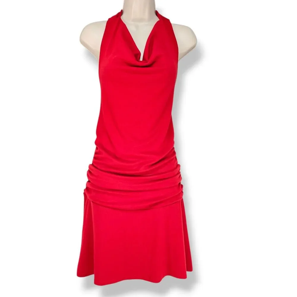 Free People Beach Valerie Mini Dress Red Cowl Neck Halter Backless Ruched Small - Picture 1 of 7